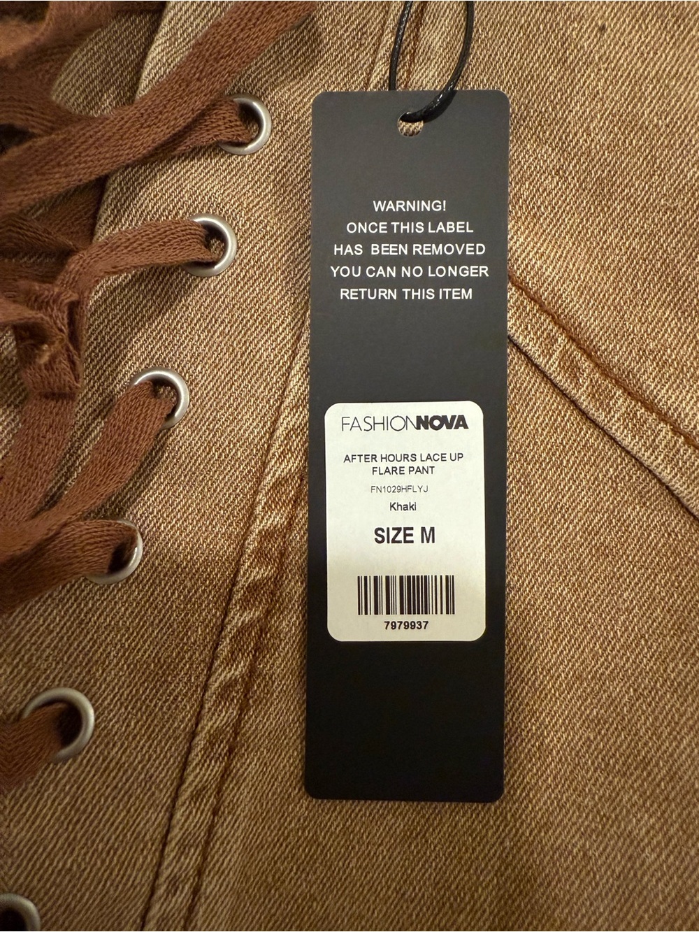 Fashion Nova Khaki Lace-Up Flare Pants - Picture 6 of 7